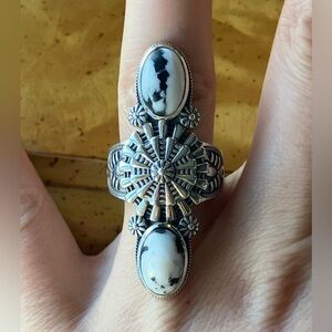 White Buffalo Turquoise Sterling Silver Statement Ring Size 8